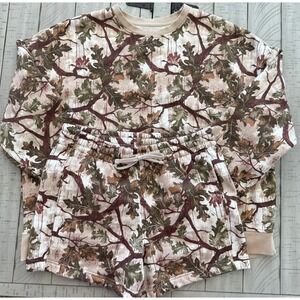 #A- 001- Original Use Mens Oak Leaf Camo Fleece Sweatshirt and Shorts Set